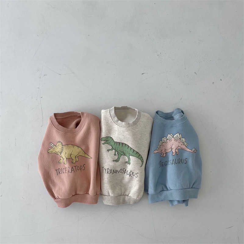 Pullover Winter Autumn Korean Baby Boys Long Sleeve Sweatshirt Warm Fleece Toddler Girls Dinosaur Jumper Kids Plush Pullover Hoodie 220924