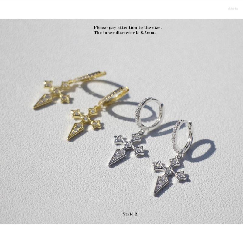 Hoop Earrings 925 Sterling Silver Earring Personalized Zircon Cross Short Pendant Ear Ring Bone Trend Cute Female Girl Jewelry