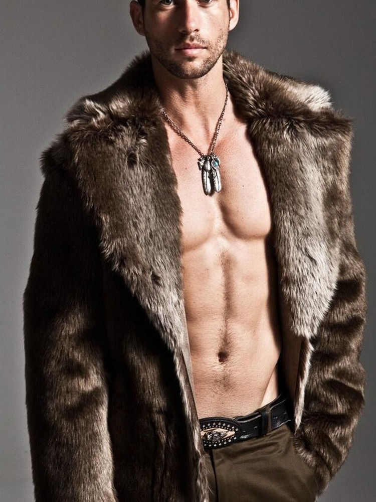 Men's Fur Faux Autumn and Winter Large Lapel Long Jacket fashion thicken Overcoat Mens Clothing 220924