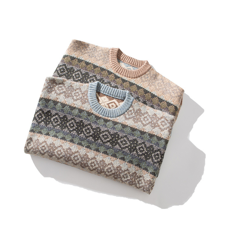 Men's Sweaters Men' Vintage Pullover Knitted Sweater Plus Size Bohemian Striped Argyle Jumper Aesthetic Sweatshirts Retro Winter Clothing 22