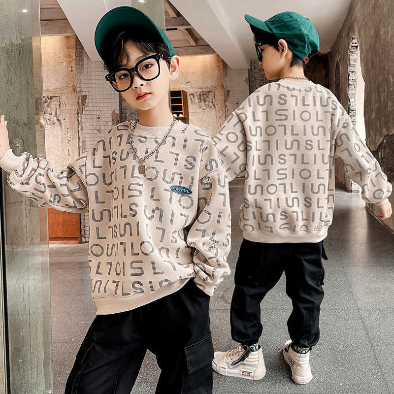 Pullover Teenager Fashion Tops for Boys Cotton Sweatshirts Children Spring Autumn Letter Print Long Sleeve T Shirts 6 8 10 12 14Years 220924