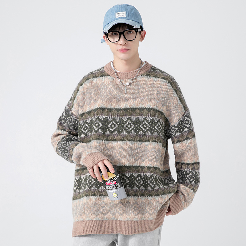 Men's Sweaters Men' Vintage Pullover Knitted Sweater Plus Size Bohemian Striped Argyle Jumper Aesthetic Sweatshirts Retro Winter Clothing 22