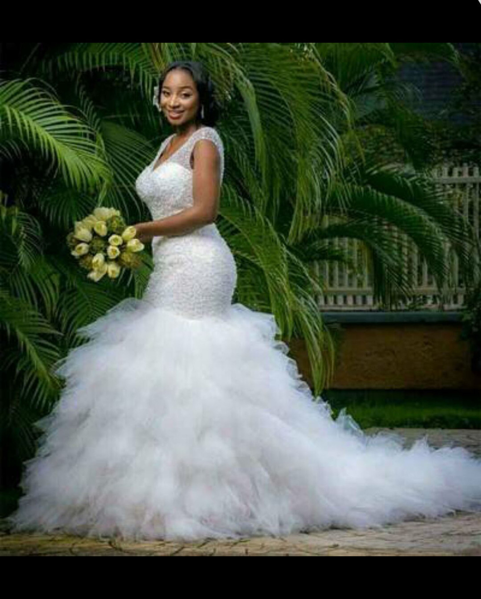 Plus Size Mermaid Wedding Dress Beading Sheer Deep V Neck Backless Corset Ruffles Tulle Garden Bridal Gown 403