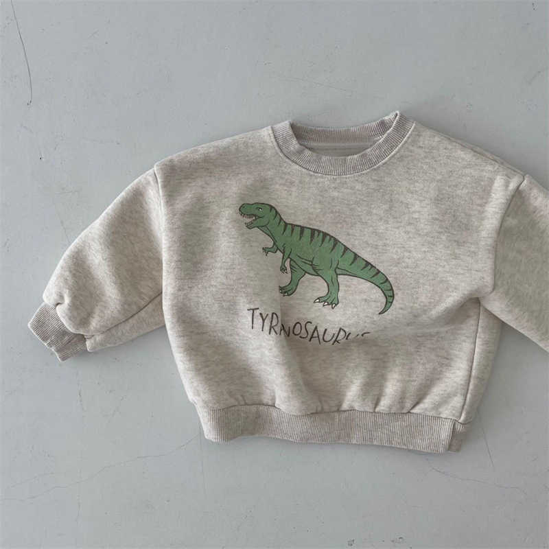 Pullover Winter Autumn Korean Baby Boys Long Sleeve Sweatshirt Warm Fleece Toddler Girls Dinosaur Jumper Kids Plush Pullover Hoodie 220924