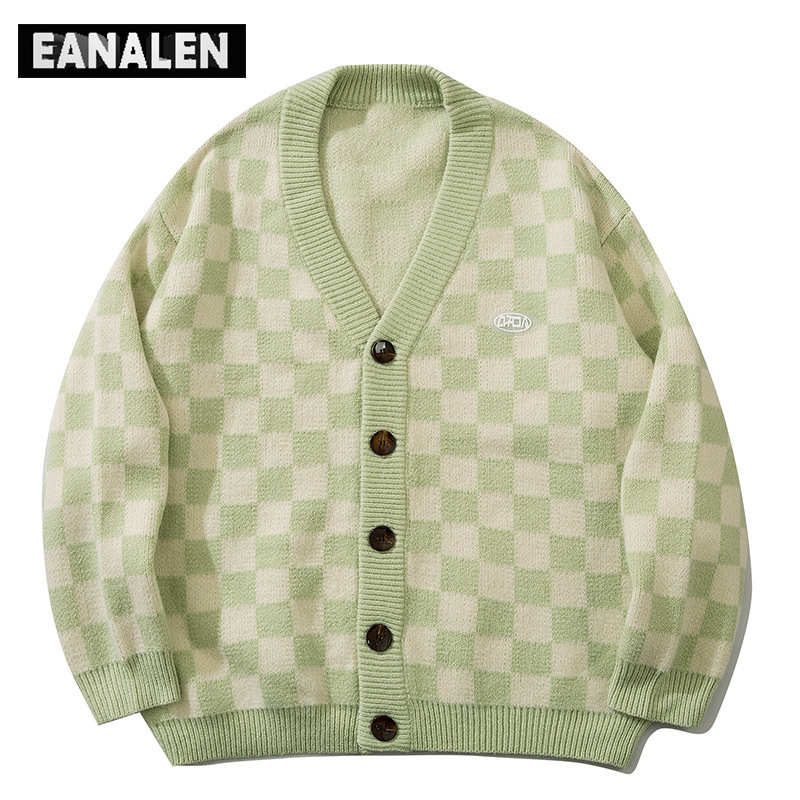 Men's Sweaters Harajuku vintage plaid cardigan men oversized Korean clothing jumper knitted cardigan women grandpa ugly sweater black hip hop 220