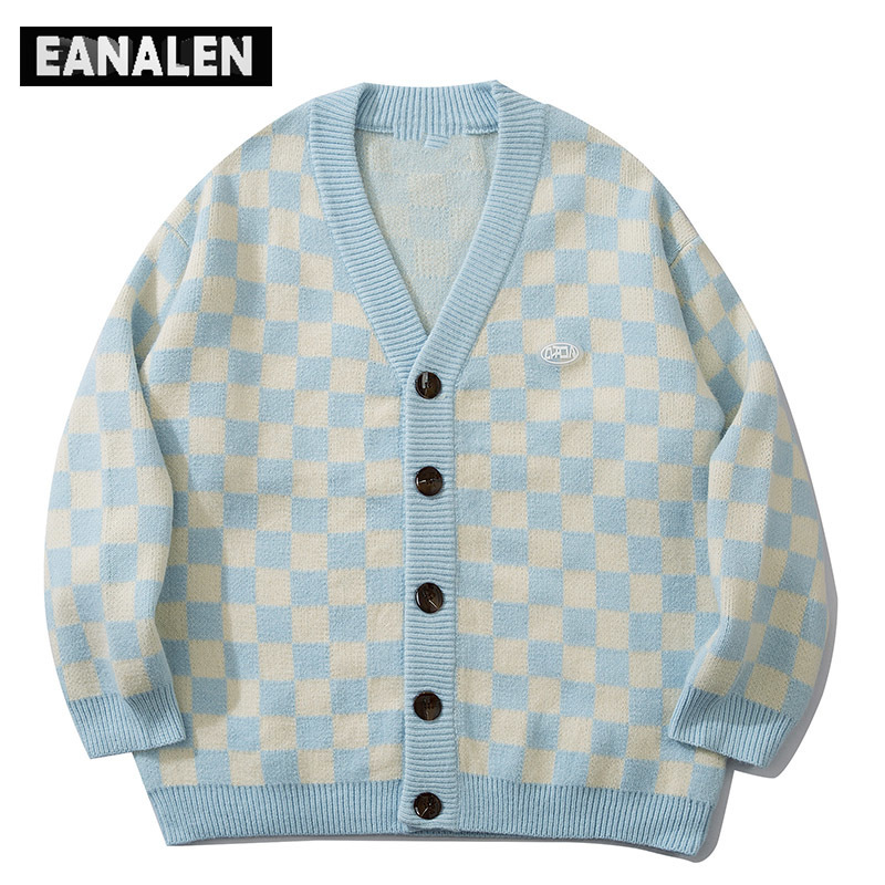 Men's Sweaters Harajuku vintage plaid cardigan men oversized Korean clothing jumper knitted cardigan women grandpa ugly sweater black hip hop 220