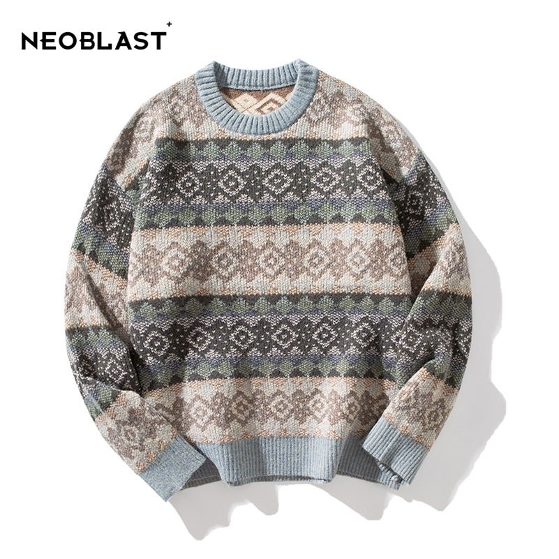 Men's Sweaters Men' Vintage Pullover Knitted Sweater Plus Size Bohemian Striped Argyle Jumper Aesthetic Sweatshirts Retro Winter Clothing 22