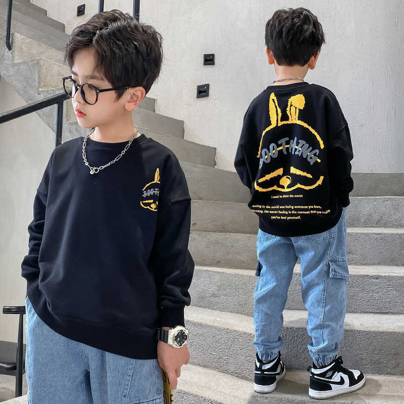 Pullover Toddler Baby Cartoon Rabbit Sweatshirts Autumn Children Long Sleeve Tops Orange black Korean Kids Clothes 8 To 12 Years 220924