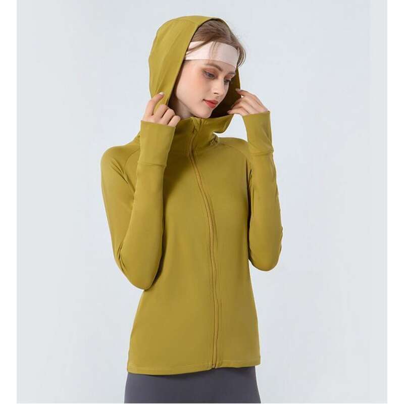 Yoga Outfits Clothes Women's Jacket Loose Stand Neck Zipper Hooded Coat Slim Pocket Fitness Gym Clothes