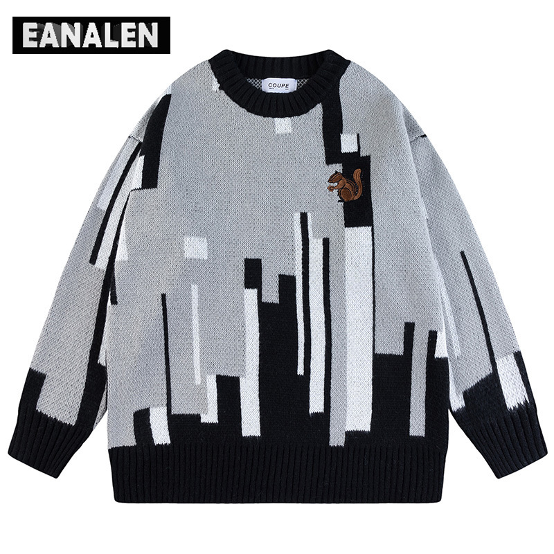 Men's Sweaters Harajuku Retro Contrast Color Jumper Sweater Men's Oversized Winter Cute Squirrel Knit Sweater Grandpa Ugly Sweater Women