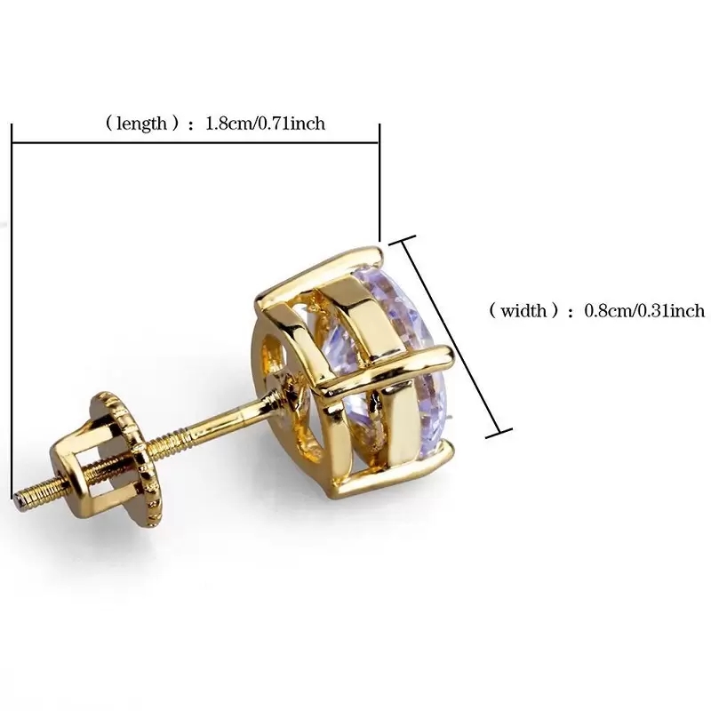 8mm Hip Hop Stud Earrings Silver Gold Plated CZ Earring Mens Womens Earing Ear Ring Women Men designer earings luxury Jewelry Gifts