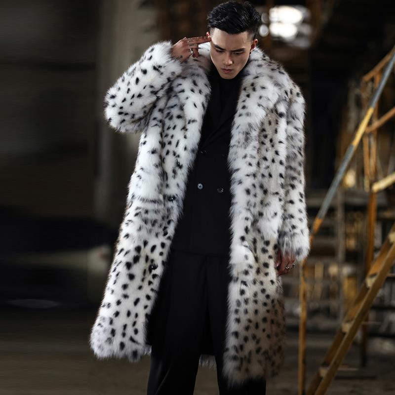 Men's Fur Faux leopard print fur integrated man coat long suit collar trend winter warm jacket 220924