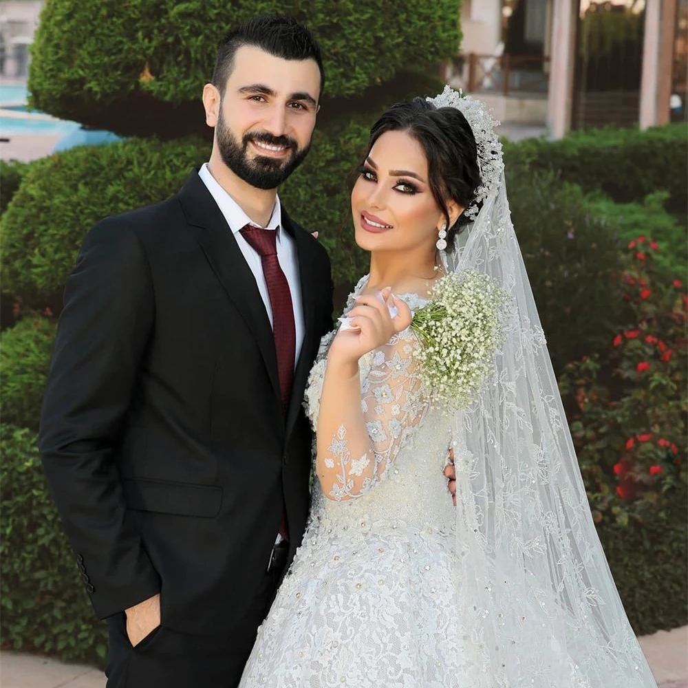 A-E Wedding Dress With 3D Ral Lace, Long Sleeve Bridal Gown, Beading, Church Wedding, Vestido De Noiva 2024