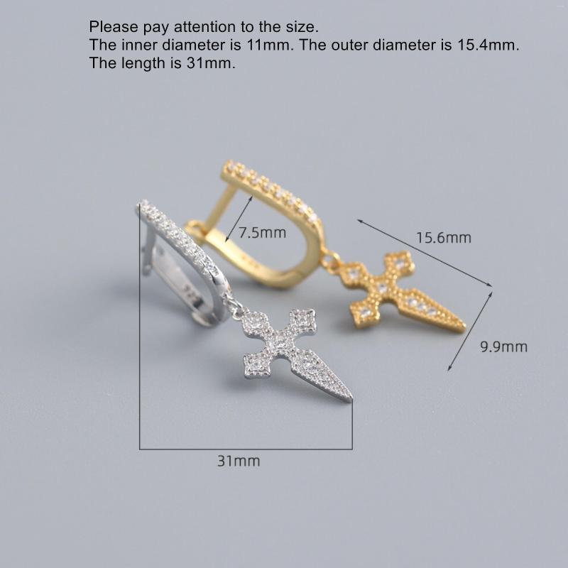 Hoop Earrings 925 Sterling Silver Earring Personalized Zircon Cross Short Pendant Ear Ring Bone Trend Cute Female Girl Jewelry