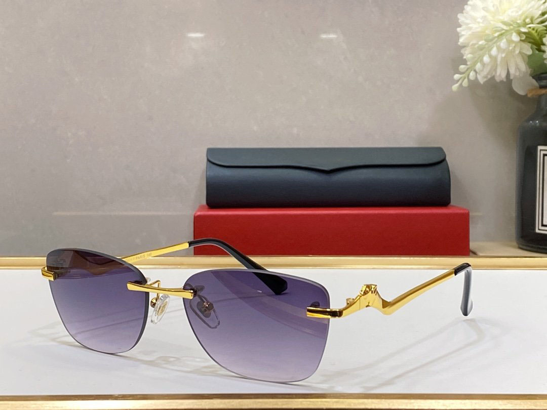 Cute Sexy Ladies Panther Sunglasses Women Vintage Designer Carti Sun Glasses For Woman Man Rimless Luxury Eyewear Purple Leopard Eyeglasses UV400 Zonnebril Dames