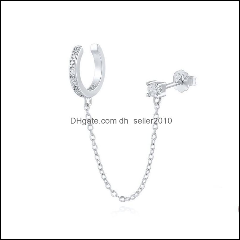 Charm 1 Pcs Gothic Punk Handcuff Chain Earrings Real 925 Sier European Stud Link For Women/Girl A30 430 B3 Drop Delivery 2021 Jewelry Dhyhw