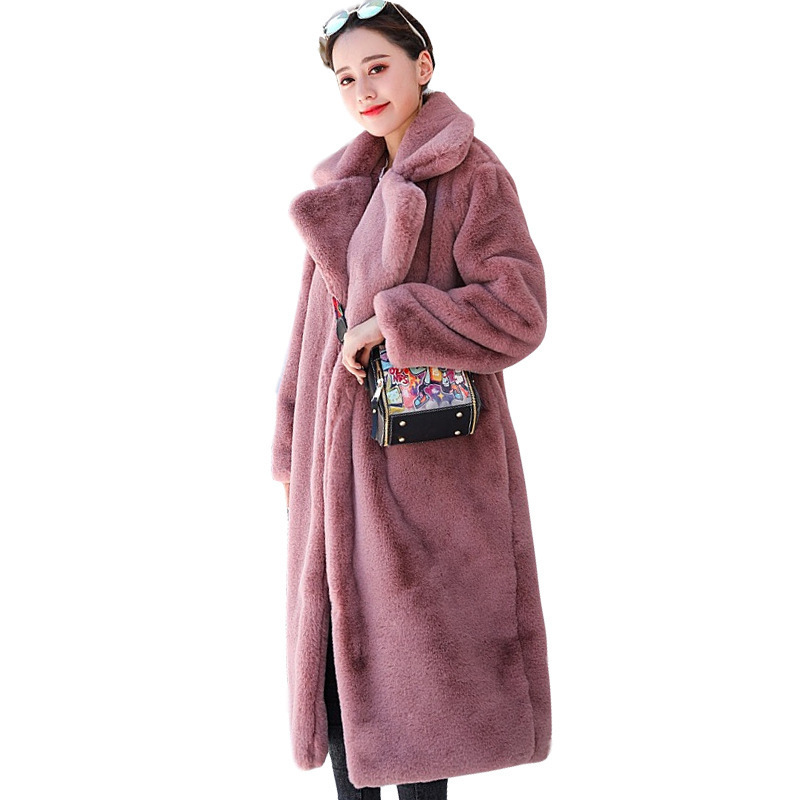 Women's Fur Faux Winter Warm Coat Thick Long Turn Down Collar With Belt Casaco Feminino 220927