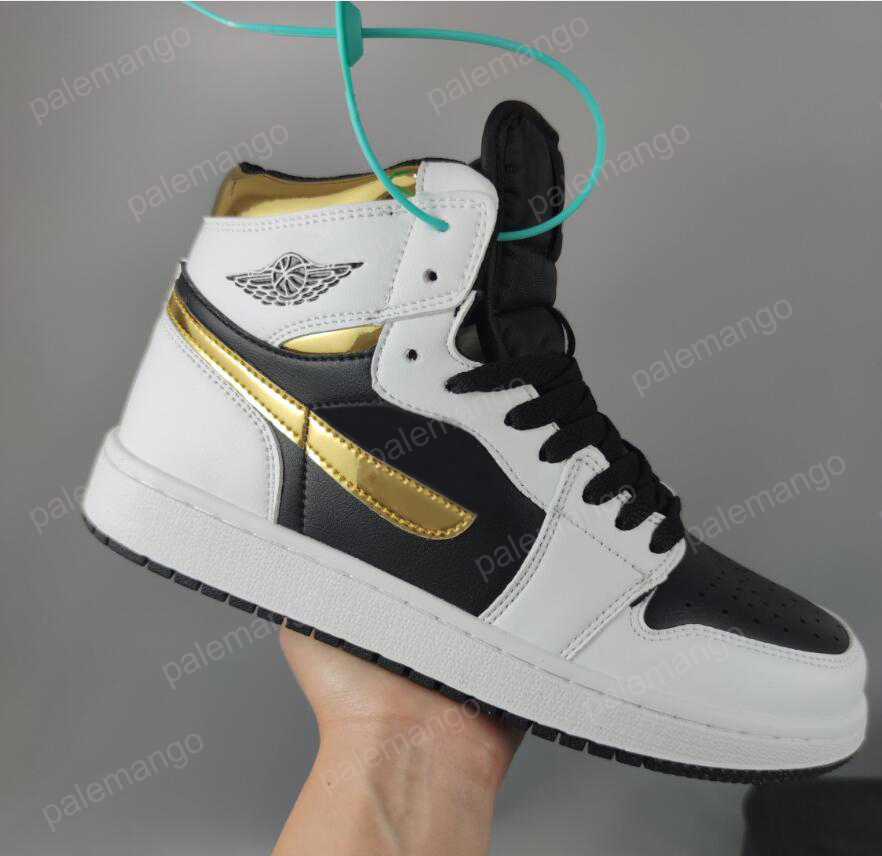 Shoes 1 Mid White Gold Black GS Classic Basketball Sneakers 554725-190, Bubble film