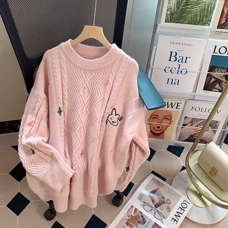 Womens Sweaters LQ SONGYI High Quality Cute Embroidered Twist Pullover O Neck Women Knitted Jumpers Kawaii Oversized 220923
