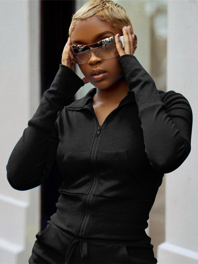 Women's Two Piece Pants WeiYao Sporty Casual Set Women Solid Zipper Shaped Waist Jackets Drawstring Elastic Athleisure Shorts Lady Tracksuits 220