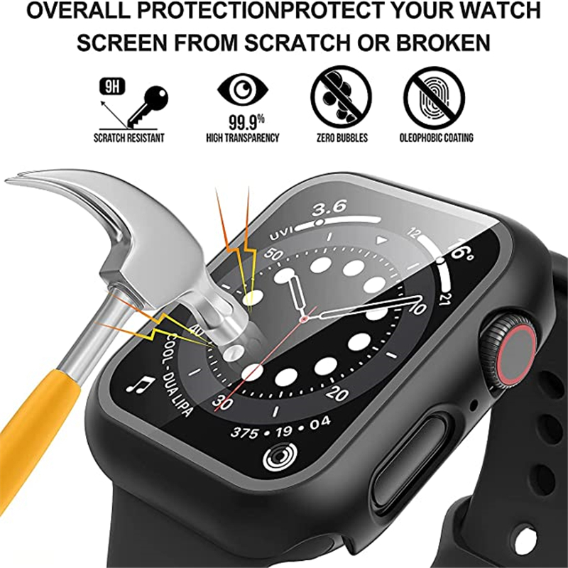 360 Full Cover PC Cases With Button Tempered Glass Film Screen Protector For Apple Watch Cases 8 7 6 5 4 3 2 1 SE 49mm 45mm 44mm 42mm 41mm 40mm 38mm W