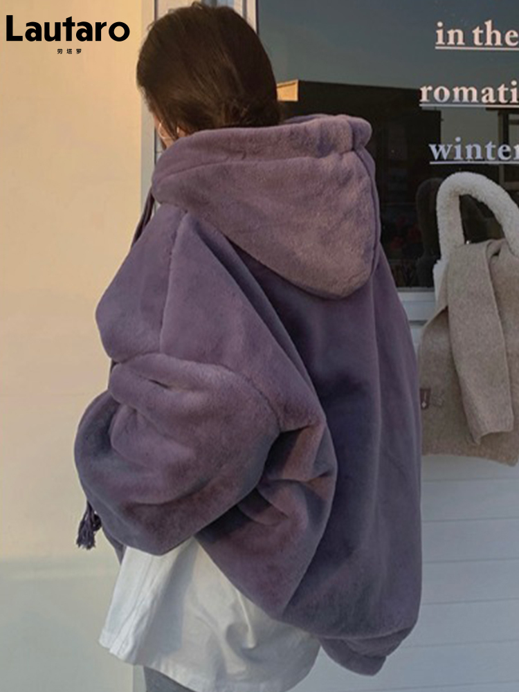 Womens Fur Faux Fur Lautaro Winter Oversized Warm Soft Faux Fur Hoodie Sweatshirts Women Drop Shoulder Long Sleeve Loose Casual Fluffy Jacket 220927