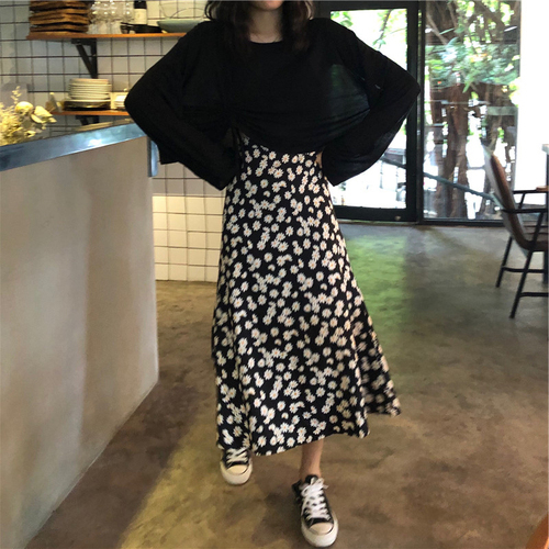 Skirts Flower Pattern Casual Fresh Loose Basic Simple College Wind Summer Chiffon Female Women Arrival Aline Skirts 220924