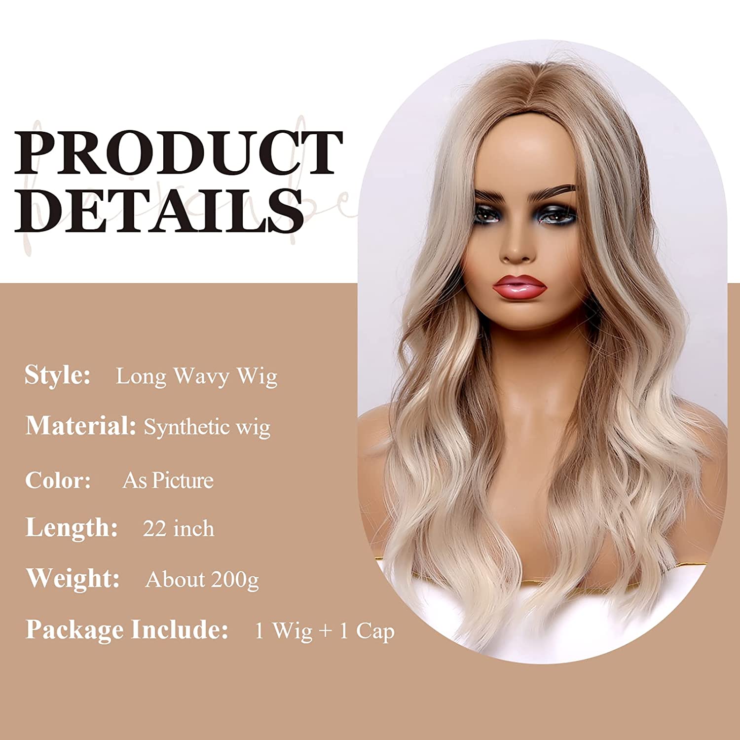 Fashion Long Wave Synthetic Wig with high lighted color Hair Wig for Women
