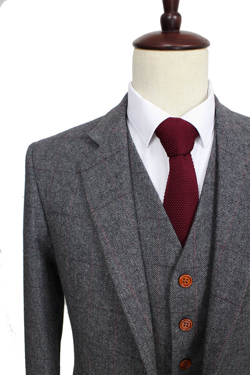 Mens Suits Blazers Wool Retro Grey Herringbone Tweed British style custom made Mens suit tailor slim fit Blazer wedding suits for men 3 piece 220927