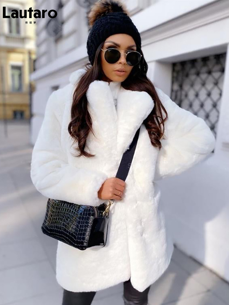 Womens Fur Faux Fur Lautaro Winter Loose Casual Warm Thick Soft White Faux Fur Coat Women Lapel Long Sleeve Black Fluffy Furry Jacket 4xl 5xl 220927