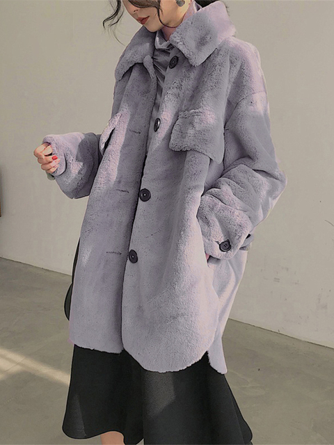 Women's Fur Faux Nerazzurri Oversized warm soft furry faux fur coats for women long sleeve buttons Gray fluffy jacket Winter clothes 220927