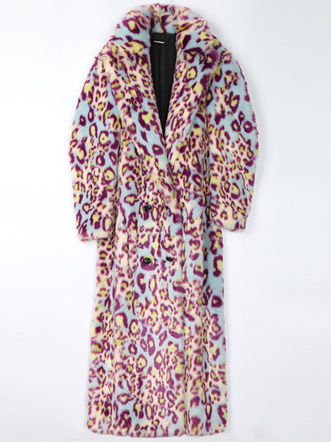 Womens Fur Faux Fur Nerazzurri Winter Leopard Long Colorful Soft Warm Thick Fluffy Furry Faux Fur Trench Coat for Women Runway European Fashion 220927