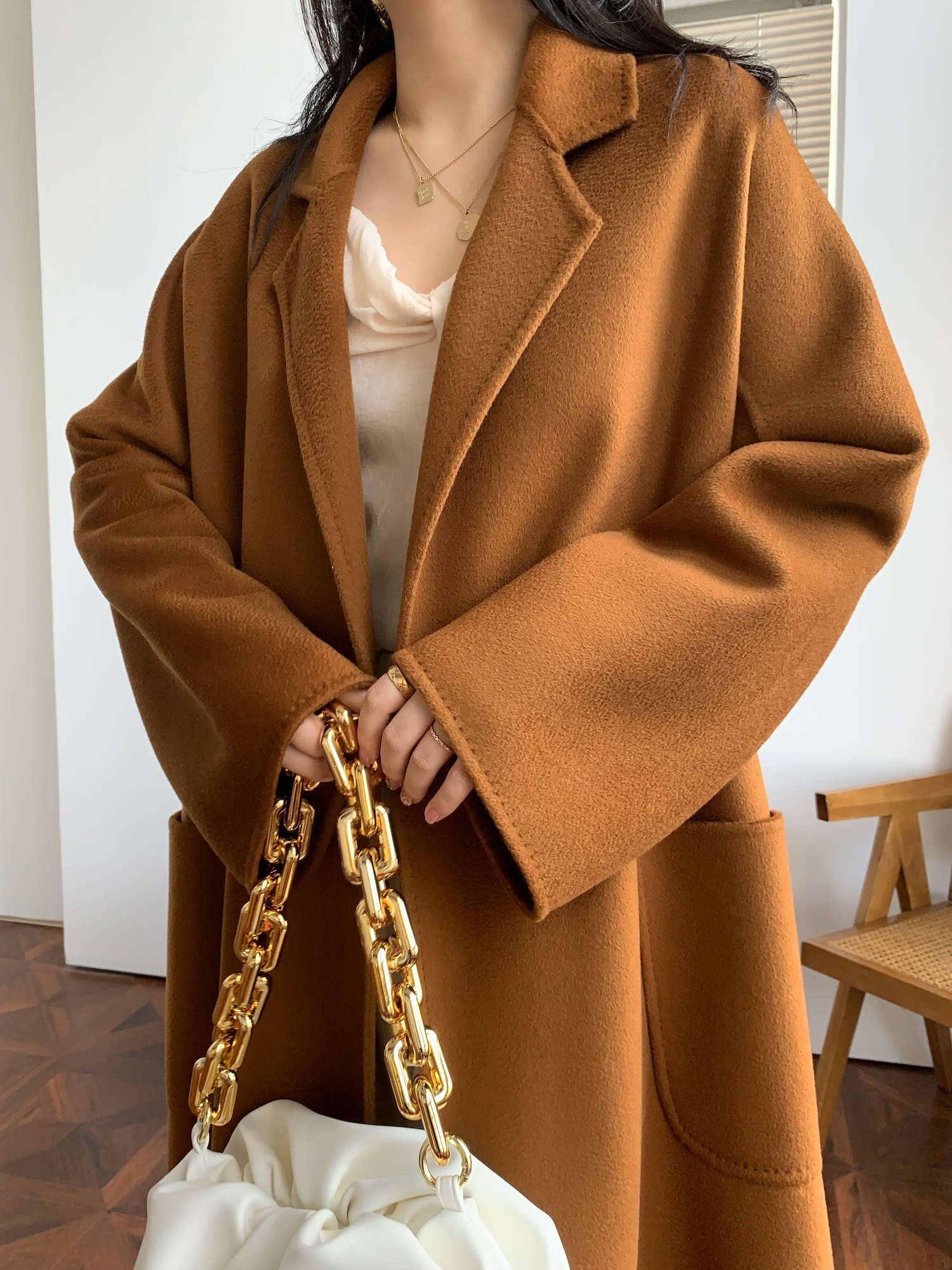Womens Wool Blends winter water ripple cashmere coat womens bathrobe midlength woolen coat labbro 100% doublesided cashmere coat women 220926