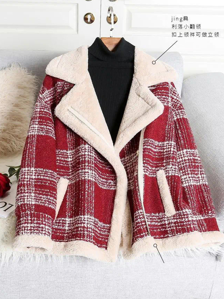 Womens Jackets Womens Casual Lapel Button Coat Tartan Shacket Jacket Women Winter Loose Velvet Fur Plaid Jacket Woolen coat women 220927