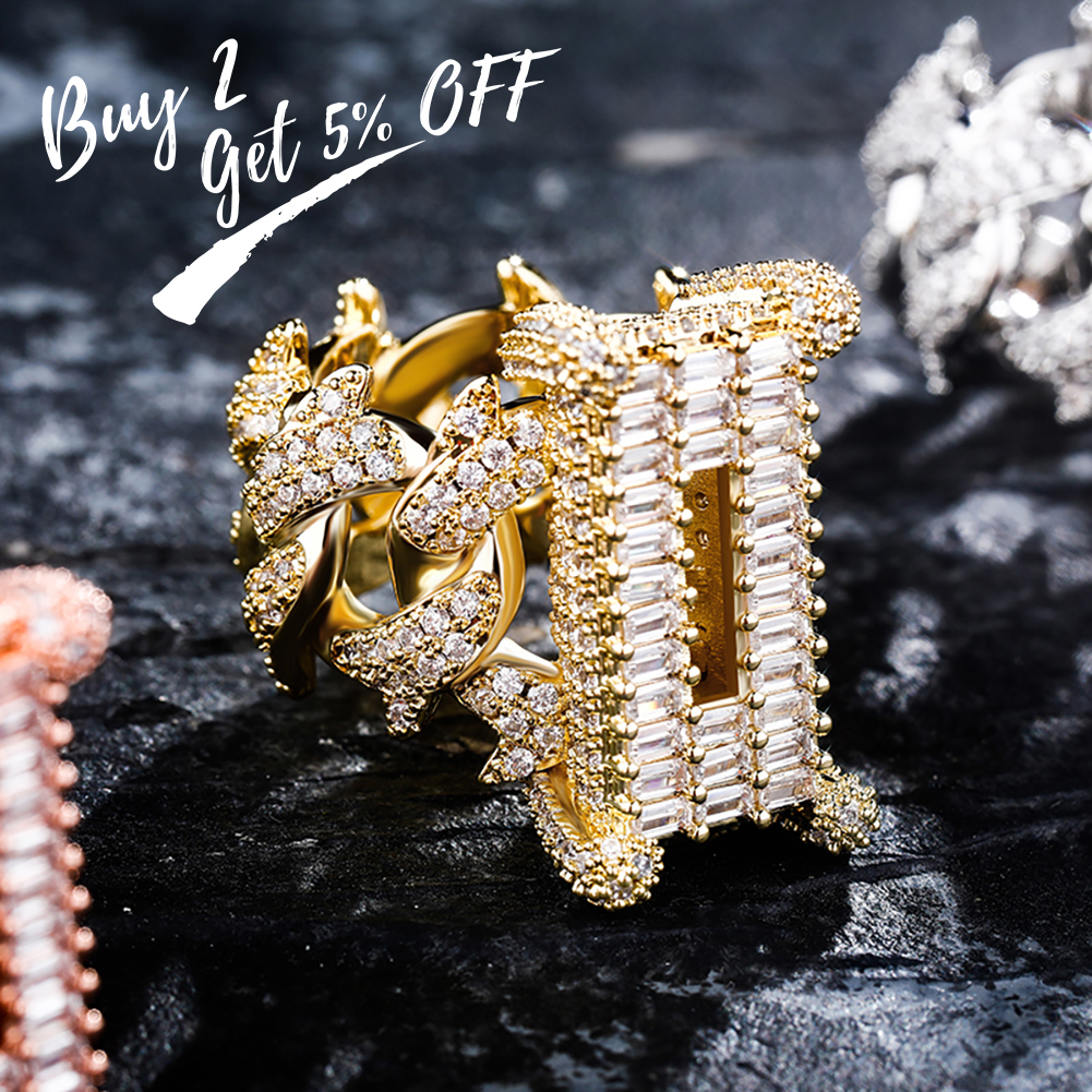 New in hip hop Designer Luxury Baguette Zircon Ring Iced Out Micro Pave CZ Stones Hollow Square Shape Finger Fashion Jewelry Valentine Day Gift For Me