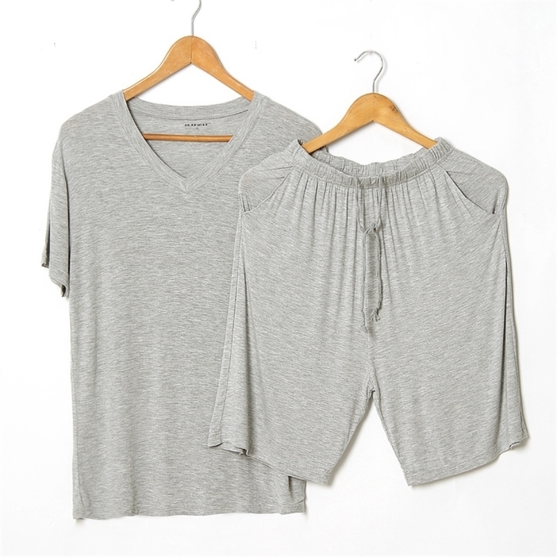 Men's Sleepwear Summer Modal Pajama Sets Thin Short Sleeve Tshirt Shorts Sleepwear Mens Casual Set 2 Piece VNeck Solid Color Home Clothing 220924