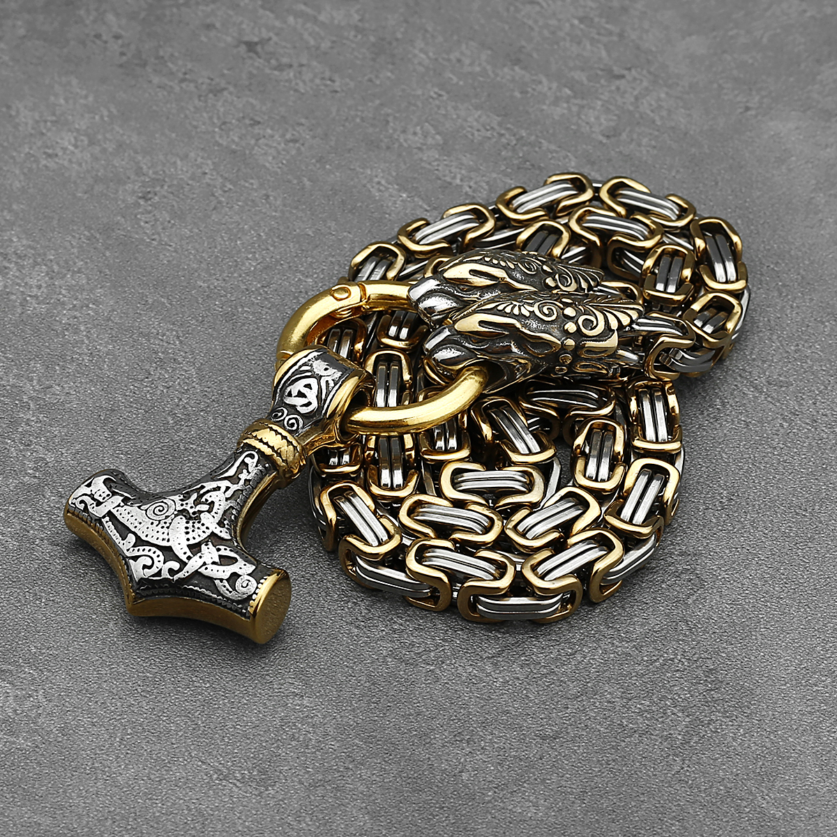 Pendant Necklaces Vintage Viking Dragon Head Amulet Thor's Hammer 316L Stainless Steel Necklace Pirate King Chain with Valknut Gift Bag 220924