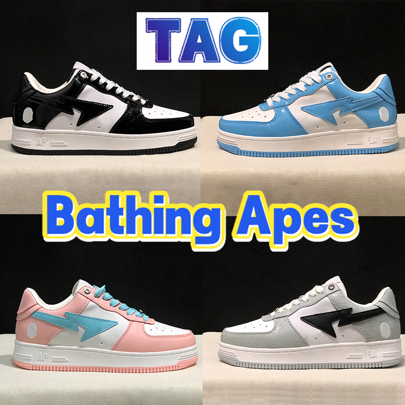 

GAI Bapesta Sta Low Running Shoes Bathing Apes Pastel Pink Patent Leather Black triple white ABC Camo Blue Green Grey Orange Suede heel beige men women sneakers, No.26- shoes box