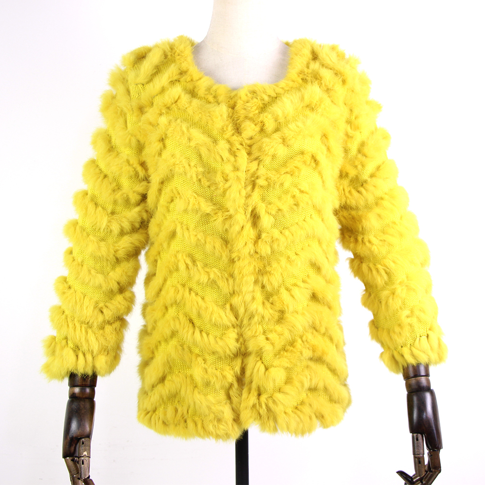Women's Fur Faux Real Knitted Rabbit coat jacket Fashion stripe sweater Lady Natural Wedding Party Wholesale 220927