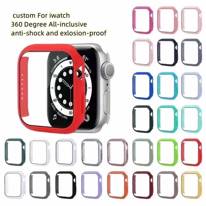 360 Full Cover PC Cases With Button Tempered Glass Film Screen Protector For Apple Watch Cases 8 7 6 5 4 3 2 1 SE 49mm 45mm 44mm 42mm 41mm 40mm 38mm W