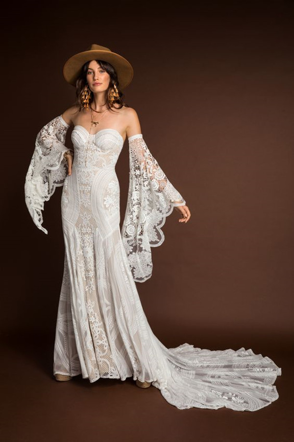 Rue de Seine Bohemain Mermaid Wedding Dresses with Remove Long Sleeve Vintage Crochet Cotton Lace Beach Country Bridal Gowns
