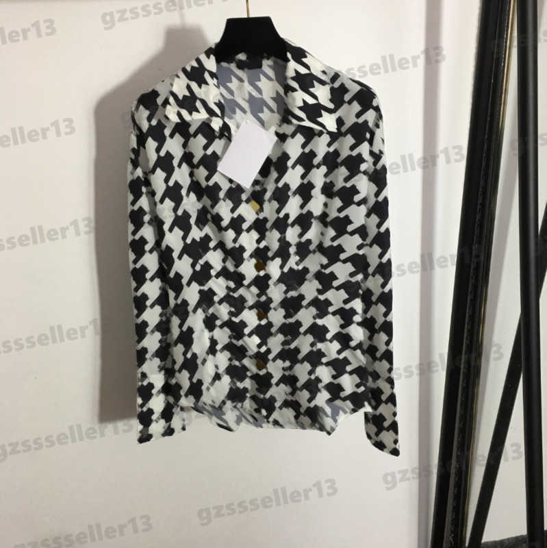 Blouses Tops For Womens Classic Letter Logo Metal Button Top Blouse Fashion Houndstooth Print Shirt Luxury Women Clothing 0912
Blouses Tops For Womens Classic Letter Logo Metal Button Top Blouse Fashion Houndstooth Print Shirt Luxury Women Clothing 0912