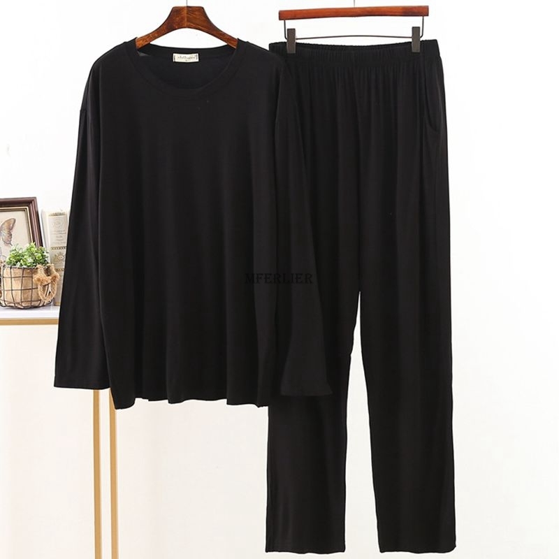 Men's Sleepwear Plus Size 8XL 150KG autumn summer Long Sleeve Men Pajamas Sets Solid Color O Neck Modal Home Wear Large Top and Pants 220924