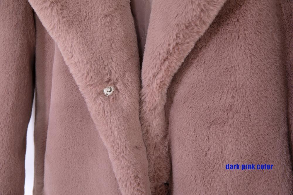 Women's Fur Faux Winter Warm Coat Thick Long Turn Down Collar With Belt Casaco Feminino 220927