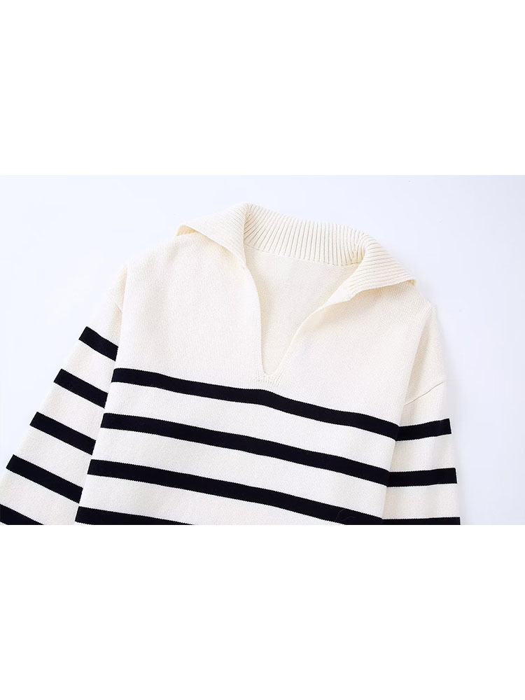 Womens Sweaters Women Autumn Leisure Fashion Striped knitted Sweater Vintage Lapel Long Sleeve Female Pullovers Chic Tops 220923