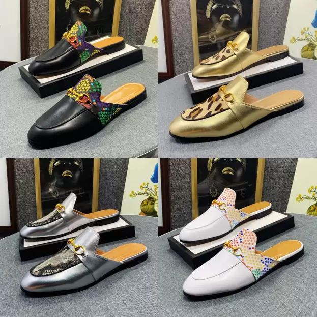New Men Luxury Metal Princetown Leather Loafers Sandals Muller Designer Shoes Slipper uggs Womens Shoes With Buckle Fashion Slippers Brown Casual Mules Flats