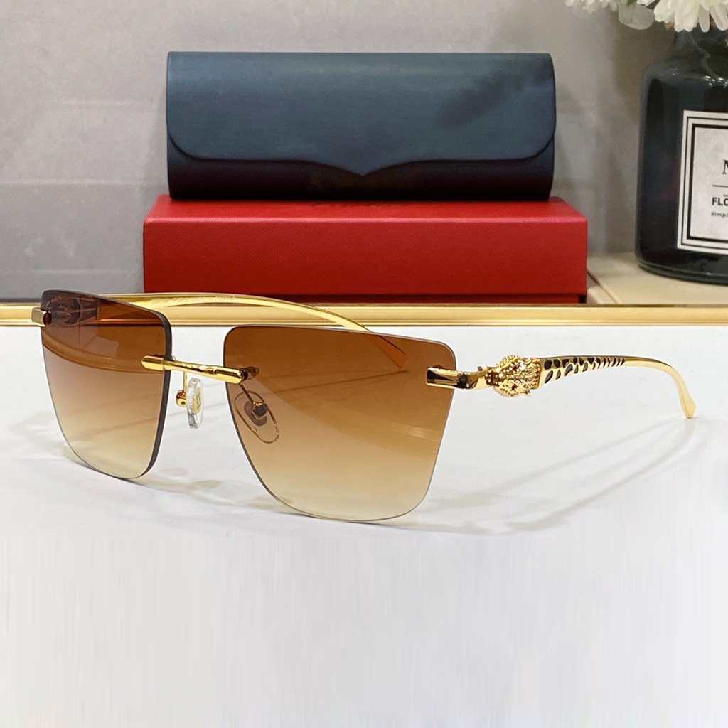 Vintage Rimless Designer Sunglasses Women Mens Luxury Brand C Decor Popular Travel Driving Metal Leopard Head Sun Glasses UV4 Eyeglasses Lunettes de soleil homme