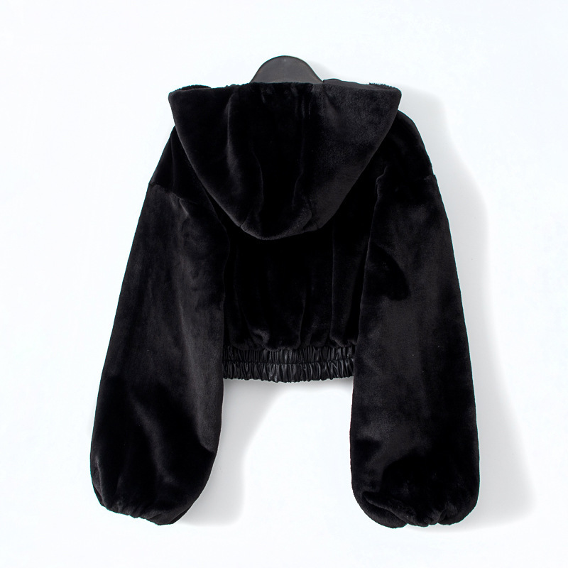 Women's Fur Faux Autumn Winter Rabbit Bomber Teddy Coat Zipper Streetwear High Waist ry Hooded Plush Jacket Cardigan Fleece Parkas 220927