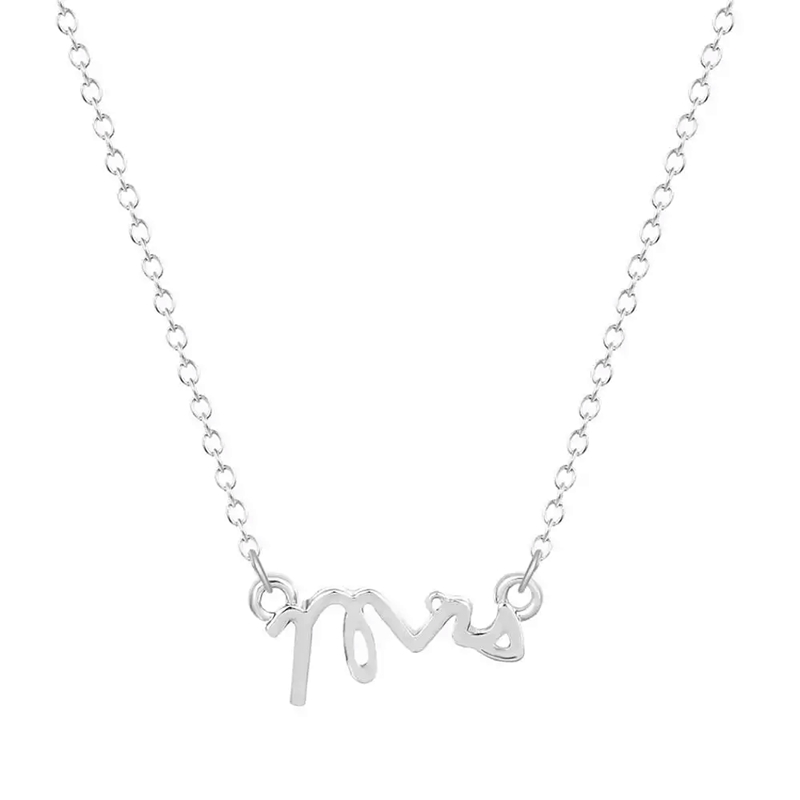 Dainty Cursive Mrs Letter Necklaces Stainless Steel Luxury English Word Name Pendant Choker for Ladies Female Wife Wedding Bridal
