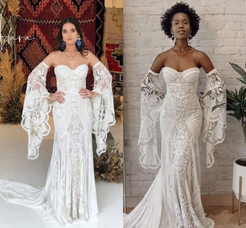 Rue de Seine Bohemain Mermaid Wedding Dresses with Remove Long Sleeve Vintage Crochet Cotton Lace Beach Country Bridal Gowns